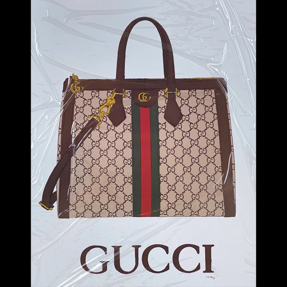 **SOLD** GUCCI TOTE BAG Print by Fairchild Paris Framed Artwork 14” x 18” - Picture 3 of 5